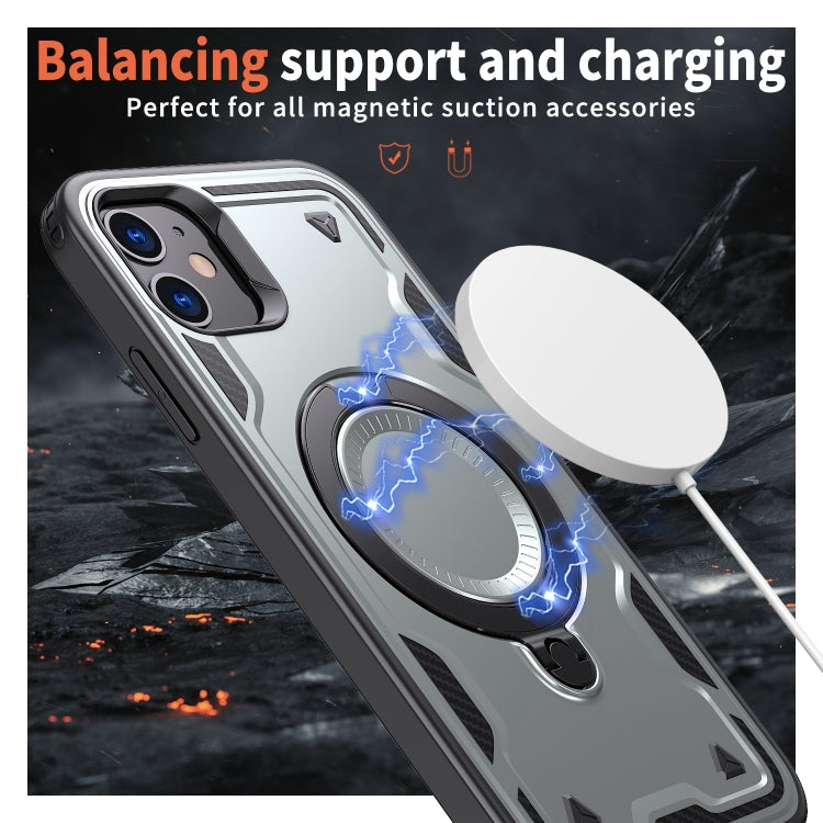 For iPhone 11 PC Hybrid TPU Armor MagSafe Ring Holder Phone Case(Grey) by buy2fix
