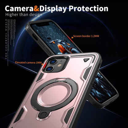 For iPhone 11 PC Hybrid TPU Armor MagSafe Ring Holder Phone Case(Rose Gold) by buy2fix