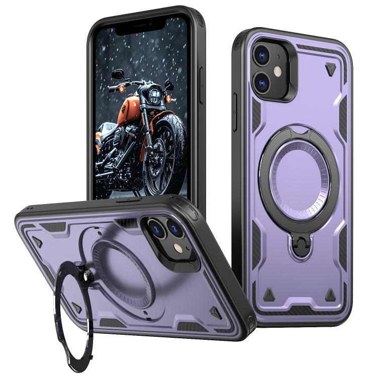 For iPhone 11 PC Hybrid TPU Armor MagSafe Ring Holder Phone Case(Purple) by buy2fix