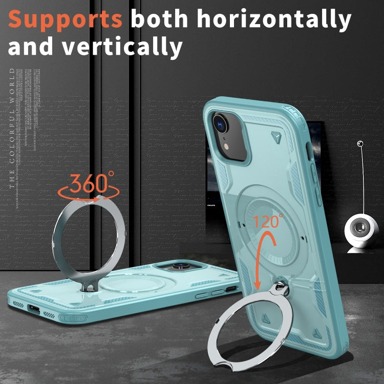 For iPhone XR PC Hybrid TPU Armor MagSafe Ring Holder Phone Case(Light Blue) by buy2fix