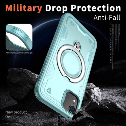 For iPhone XR PC Hybrid TPU Armor MagSafe Ring Holder Phone Case(Light Blue) by buy2fix