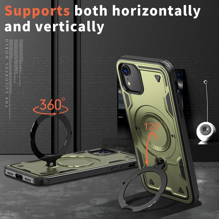 For iPhone XR PC Hybrid TPU Armor MagSafe Ring Holder Phone Case(Olive Green) by buy2fix