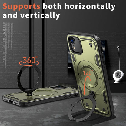For iPhone XR PC Hybrid TPU Armor MagSafe Ring Holder Phone Case(Olive Green) by buy2fix
