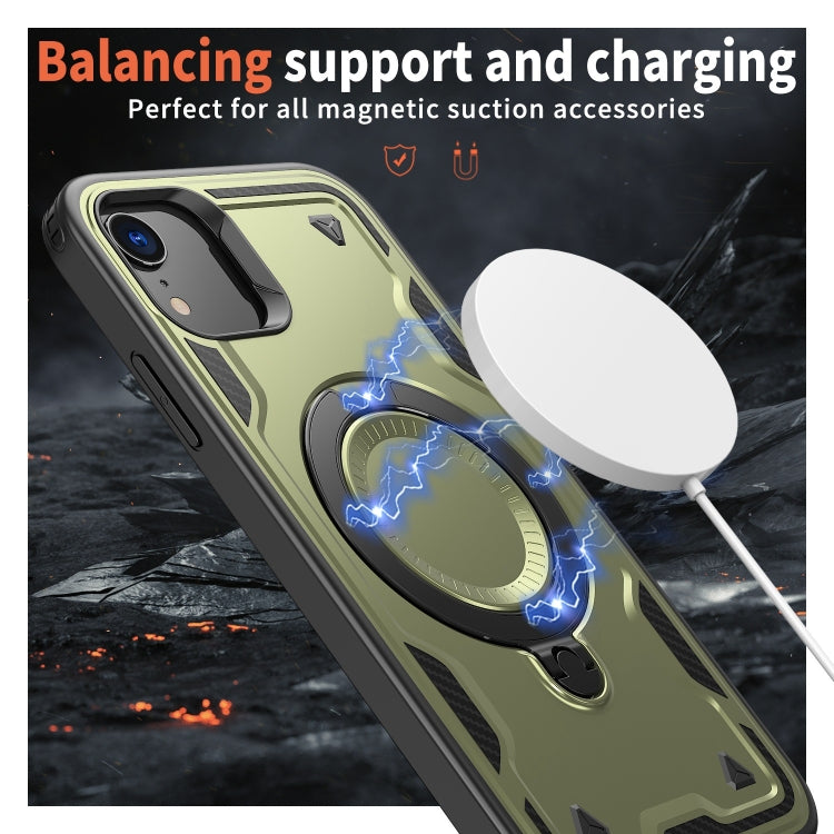 For iPhone XR PC Hybrid TPU Armor MagSafe Ring Holder Phone Case(Olive Green) by buy2fix