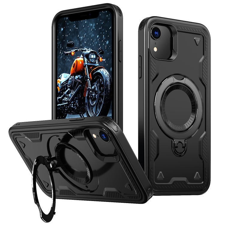 For iPhone XR PC Hybrid TPU Armor MagSafe Ring Holder Phone Case(Black) by buy2fix