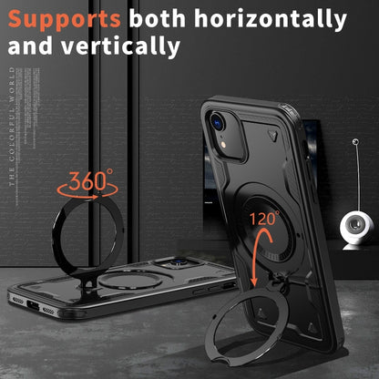 For iPhone XR PC Hybrid TPU Armor MagSafe Ring Holder Phone Case(Black) by buy2fix