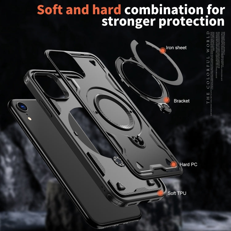 For iPhone XR PC Hybrid TPU Armor MagSafe Ring Holder Phone Case(Black) by buy2fix