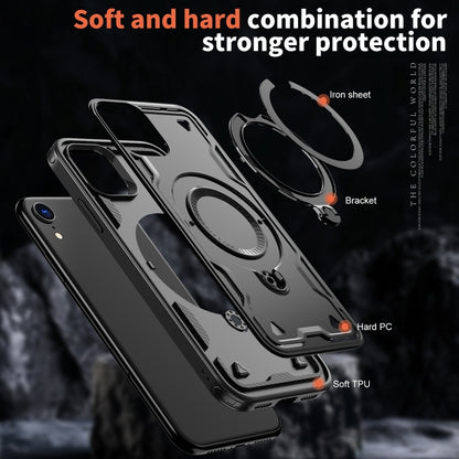 For iPhone XR PC Hybrid TPU Armor MagSafe Ring Holder Phone Case(Black) by buy2fix
