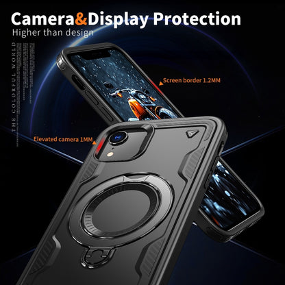 For iPhone XR PC Hybrid TPU Armor MagSafe Ring Holder Phone Case(Black) by buy2fix