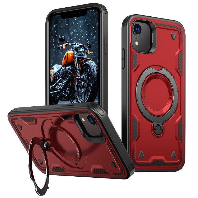 For iPhone XR PC Hybrid TPU Armor MagSafe Ring Holder Phone Case(Red) by buy2fix