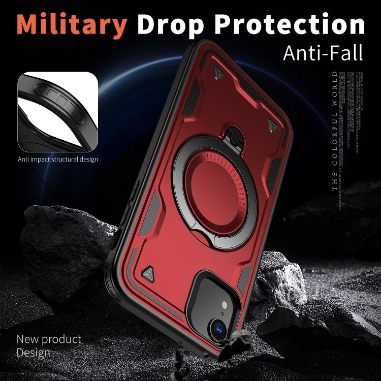 For iPhone XR PC Hybrid TPU Armor MagSafe Ring Holder Phone Case(Red) by buy2fix