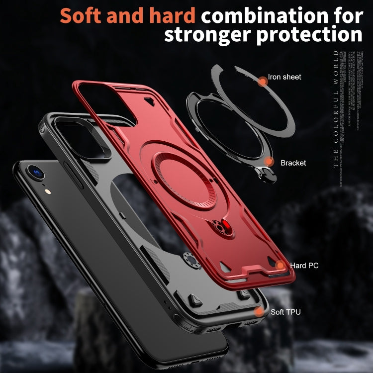 For iPhone XR PC Hybrid TPU Armor MagSafe Ring Holder Phone Case(Red) by buy2fix