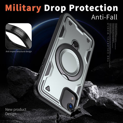 For iPhone XR PC Hybrid TPU Armor MagSafe Ring Holder Phone Case(Grey) by buy2fix