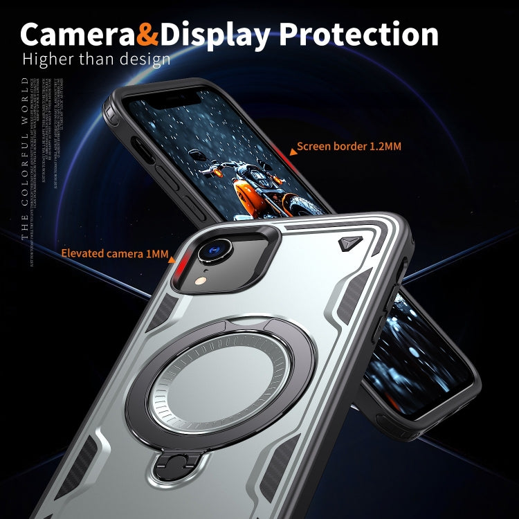 For iPhone XR PC Hybrid TPU Armor MagSafe Ring Holder Phone Case(Grey) by buy2fix