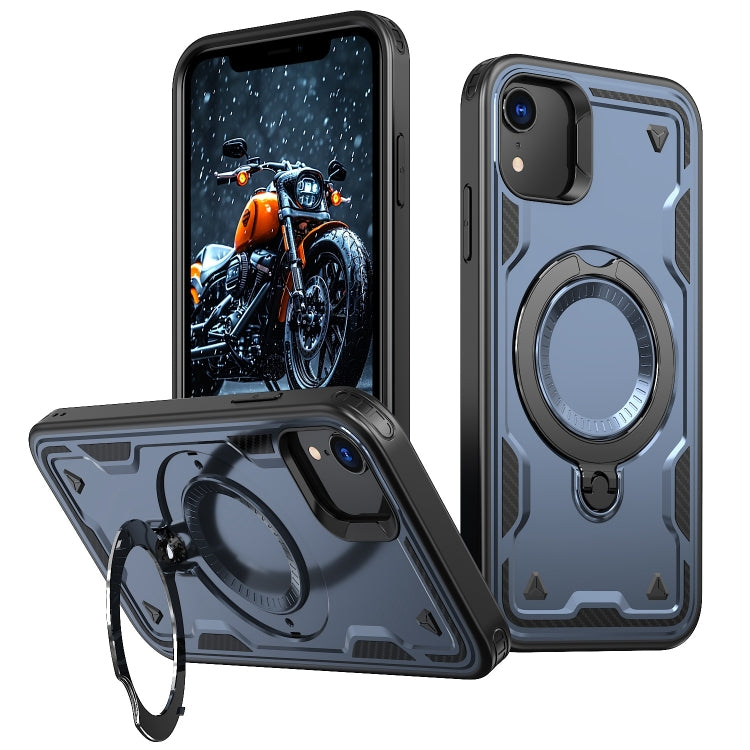 For iPhone XR PC Hybrid TPU Armor MagSafe Ring Holder Phone Case(Blue) by buy2fix