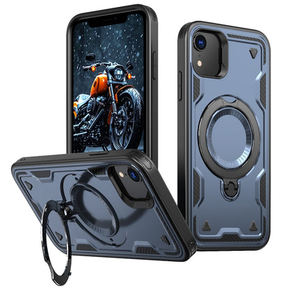 For iPhone XR PC Hybrid TPU Armor MagSafe Ring Holder Phone Case(Blue) by buy2fix