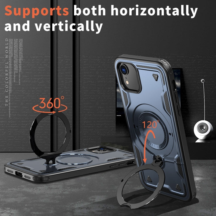 For iPhone XR PC Hybrid TPU Armor MagSafe Ring Holder Phone Case(Blue) by buy2fix