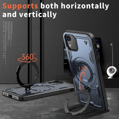 For iPhone XR PC Hybrid TPU Armor MagSafe Ring Holder Phone Case(Blue) by buy2fix