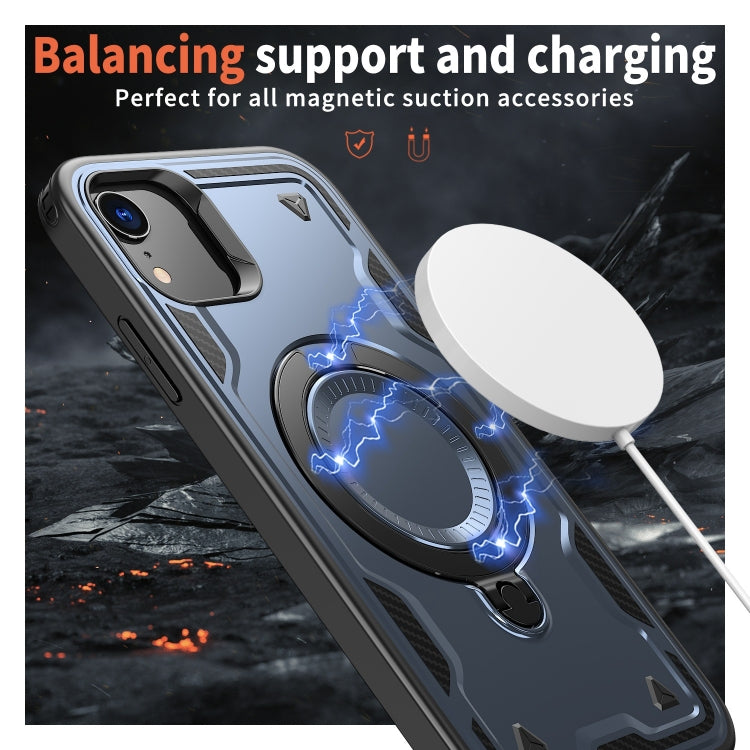 For iPhone XR PC Hybrid TPU Armor MagSafe Ring Holder Phone Case(Blue) by buy2fix