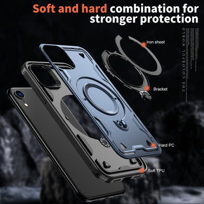For iPhone XR PC Hybrid TPU Armor MagSafe Ring Holder Phone Case(Blue) by buy2fix