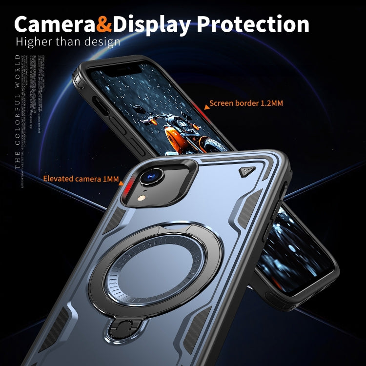 For iPhone XR PC Hybrid TPU Armor MagSafe Ring Holder Phone Case(Blue) by buy2fix