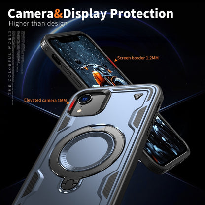 For iPhone XR PC Hybrid TPU Armor MagSafe Ring Holder Phone Case(Blue) by buy2fix