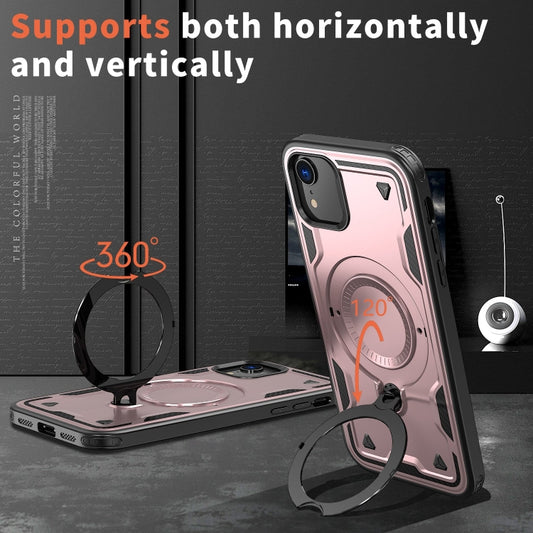 For iPhone XR PC Hybrid TPU Armor MagSafe Ring Holder Phone Case(Rose Gold) by buy2fix
