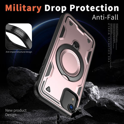 For iPhone XR PC Hybrid TPU Armor MagSafe Ring Holder Phone Case(Rose Gold) by buy2fix