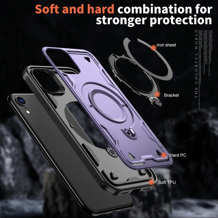 For iPhone XR PC Hybrid TPU Armor MagSafe Ring Holder Phone Case(Purple) by buy2fix