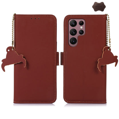For Samsung Galaxy S25 Ultra Genuine Leather Magnetic RFID Leather Phone Case(Coffee) by buy2fix