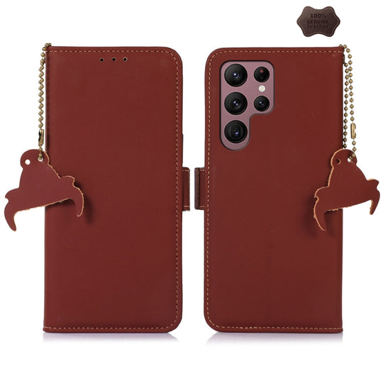 For Samsung Galaxy S25 Ultra Genuine Leather Magnetic RFID Leather Phone Case(Coffee)