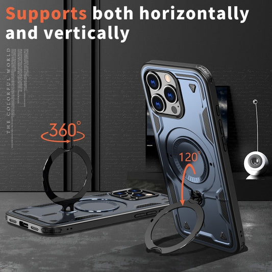 For iPhone 16 Pro Max PC Hybrid TPU Armor MagSafe Ring Holder Phone Case(Blue) by buy2fix