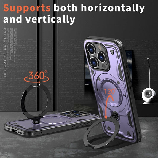 For iPhone 16 Pro PC Hybrid TPU Armor MagSafe Ring Holder Phone Case(Purple) by buy2fix