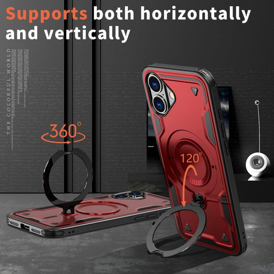 For iPhone 16 Plus PC Hybrid TPU Armor MagSafe Ring Holder Phone Case(Red) by buy2fix