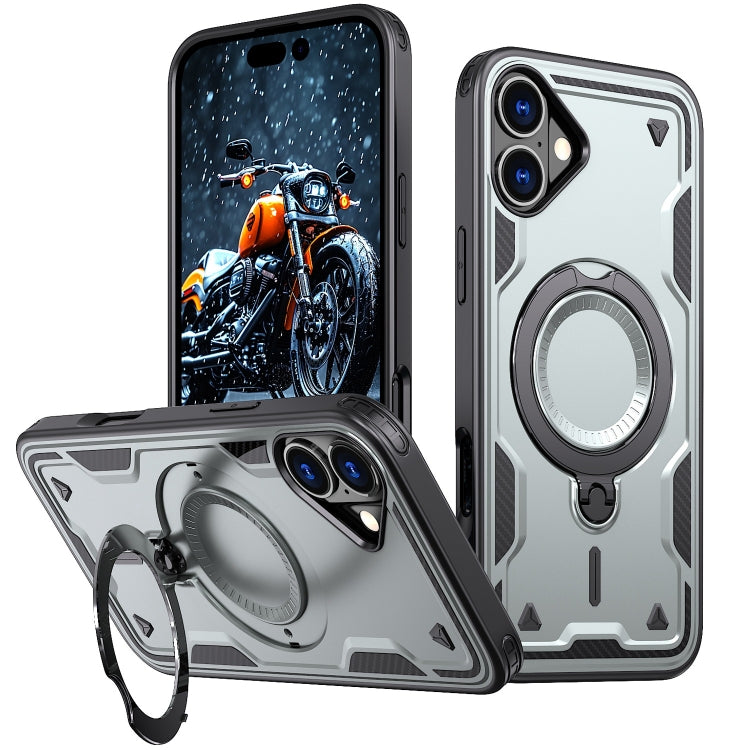 For iPhone 16 Plus PC Hybrid TPU Armor MagSafe Holder Phone Case(Grey) - iPhone 16 Plus Cases by buy2fix | Online Shopping UK | buy2fix