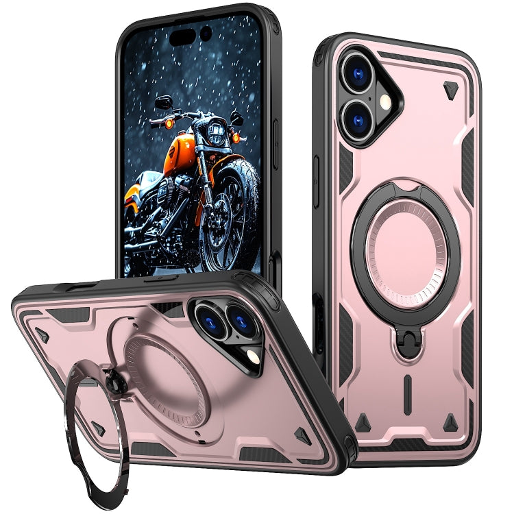 For iPhone 16 Plus PC Hybrid TPU Armor MagSafe Ring Holder Phone Case(Rose Gold) by buy2fix