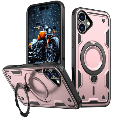 For iPhone 16 Plus PC Hybrid TPU Armor MagSafe Ring Holder Phone Case(Rose Gold) by buy2fix