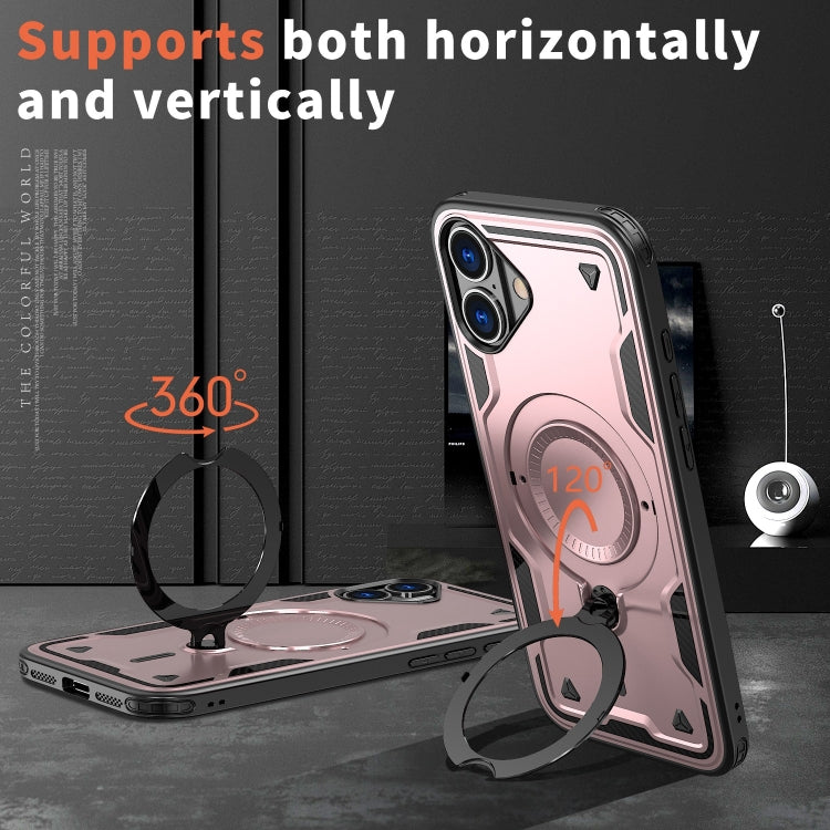 For iPhone 16 Plus PC Hybrid TPU Armor MagSafe Ring Holder Phone Case(Rose Gold) by buy2fix
