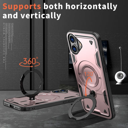 For iPhone 16 Plus PC Hybrid TPU Armor MagSafe Ring Holder Phone Case(Rose Gold) by buy2fix