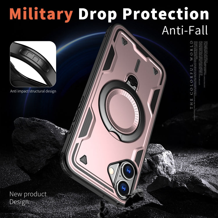 For iPhone 16 Plus PC Hybrid TPU Armor MagSafe Ring Holder Phone Case(Rose Gold) by buy2fix