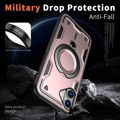 For iPhone 16 Plus PC Hybrid TPU Armor MagSafe Ring Holder Phone Case(Rose Gold) by buy2fix