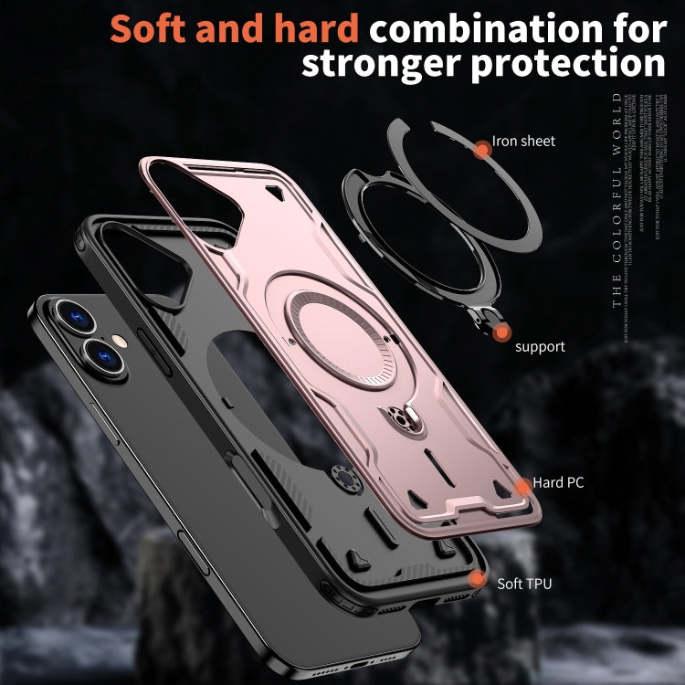 For iPhone 16 Plus PC Hybrid TPU Armor MagSafe Ring Holder Phone Case(Rose Gold) by buy2fix