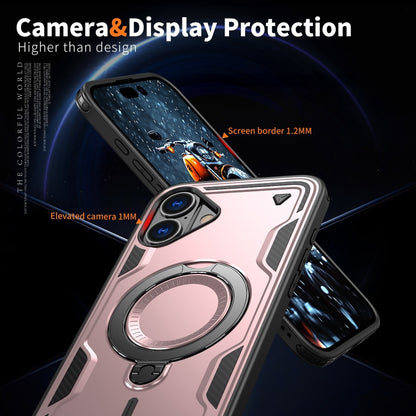 For iPhone 16 Plus PC Hybrid TPU Armor MagSafe Ring Holder Phone Case(Rose Gold) by buy2fix