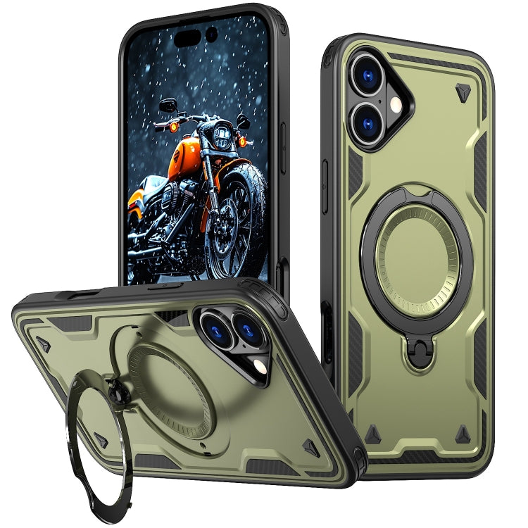 For iPhone 16 PC Hybrid TPU Armor MagSafe Holder Phone Case(Olive Green) - iPhone 16 Cases by buy2fix | Online Shopping UK | buy2fix