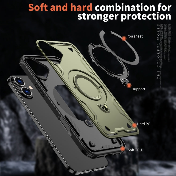 For iPhone 16 PC Hybrid TPU Armor MagSafe Holder Phone Case(Olive Green) - iPhone 16 Cases by buy2fix | Online Shopping UK | buy2fix