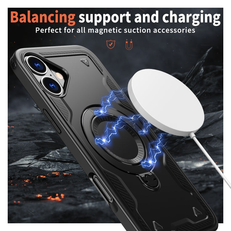 For iPhone 16 PC Hybrid TPU Armor MagSafe Holder Phone Case(Black) - iPhone 16 Cases by buy2fix | Online Shopping UK | buy2fix