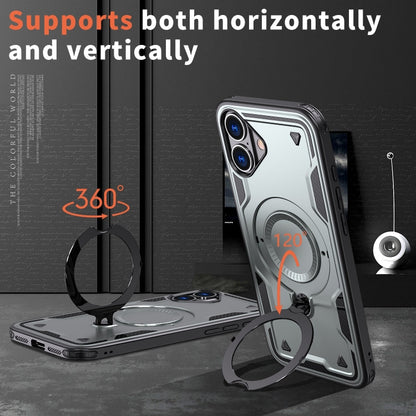 For iPhone 16 PC Hybrid TPU Armor MagSafe Ring Holder Phone Case(Grey) by buy2fix