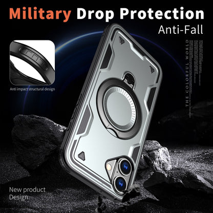 For iPhone 16 PC Hybrid TPU Armor MagSafe Ring Holder Phone Case(Grey) by buy2fix