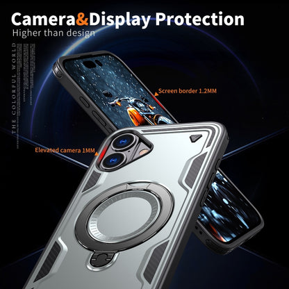 For iPhone 16 PC Hybrid TPU Armor MagSafe Ring Holder Phone Case(Grey) by buy2fix