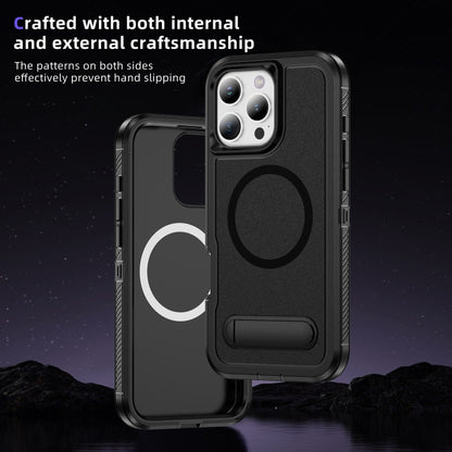 For iPhone 16 Pro Max Guard MagSafe Holder Matte PC Hybrid TPU Phone Case(Black) - iPhone 16 Pro Max Cases by buy2fix | Online Shopping UK | buy2fix